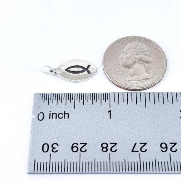 Sterling Silver Christian Ichthys Fish Pendant | Vintage Religious Charm Jewelry - Picture 7 of 12